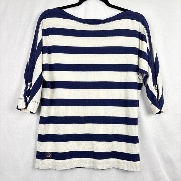 Lauren Ralph Lauren Tops - Lauren Ralph Lauren Striped Nautical Top Womens Medium Navy White Lace-Up Sleeve